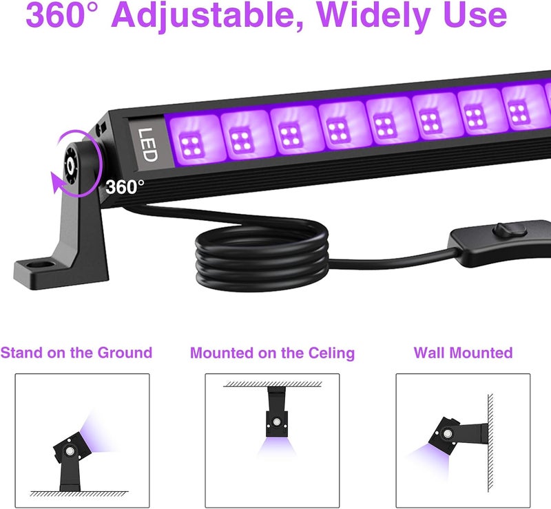 lamvip 8PCS 42W LED Black Light Bar, Blacklight Bars Black Lights with Plug 5ft Cord 60 LED Beads and Switch for Glow Party Halloween Party Bedroom Decorations Stage Lighting New Upgraded - Image 5